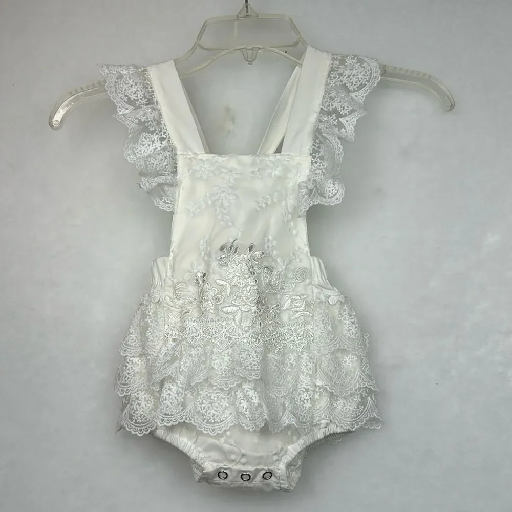 Canis Baby Girls Summer Outfits Floral Lace Tutu Romper with Headband